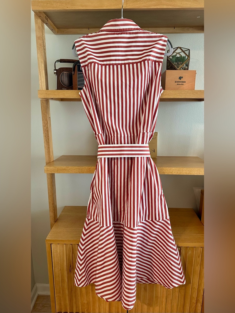 Akris Punto Red & White Striped Sleeveless Midi Dress with Pockets - size 12 - Picture 3 of 11